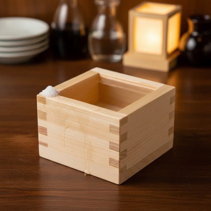 枡の角に塩を盛って日本酒を楽しむ