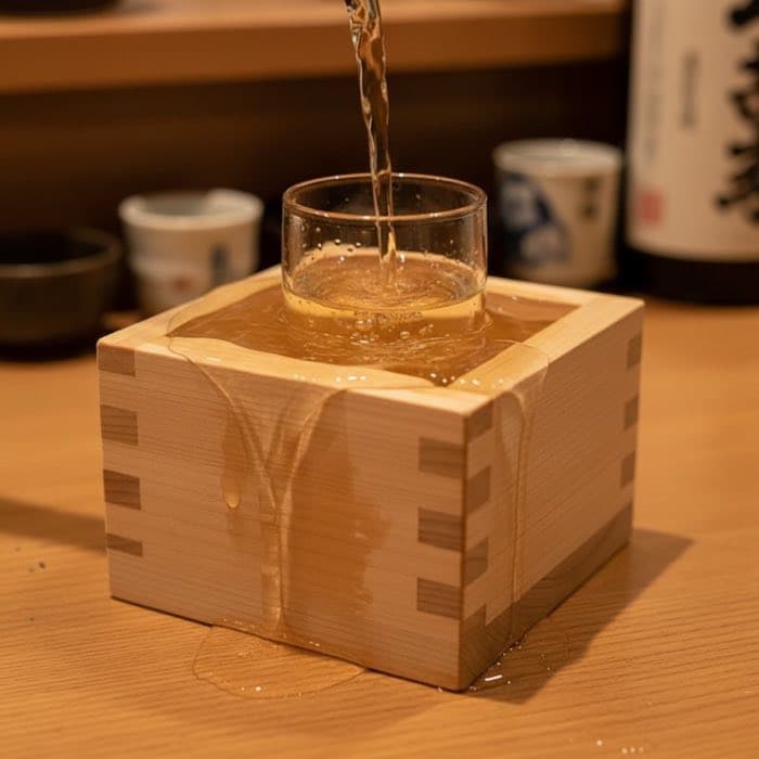 もっきり — グラスから枡に溢れる日本酒